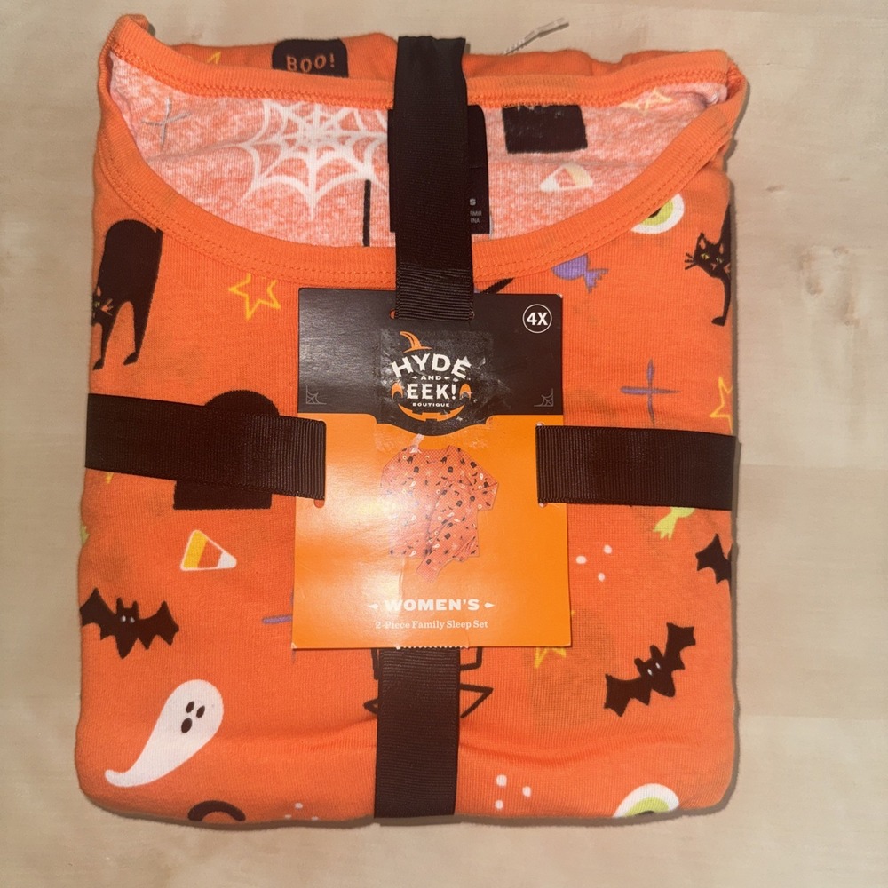 Hyde & Eek Halloween Pajama Set 2 pc long Women Size 4X Ghost Orange Cotton NWT